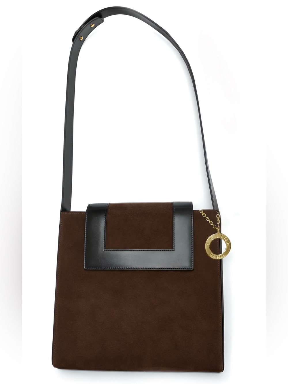 Vintage Celine Suede & Calf-leather with logo charm Shoulder Bag – Brown & Black